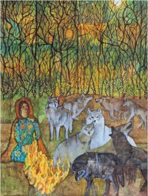 Wolves, acrylic on collage, 36"x48"