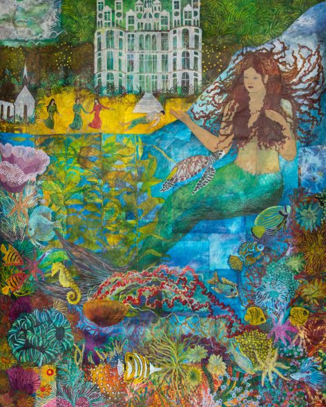 The Little Mermaid, acrylic on collage, 48"x60"x2" (available for local pick-up only)