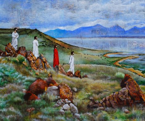 Second Coming, acrylic on collage, 44"x56"x2"
