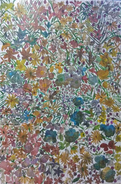 Rainbow Floral, acrylic on collage, 46"x60"x2" (available for local pickup only)