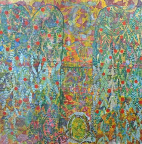 Tree of Knowledge, acrylic on collage, 72"x72"x2" (available for local pick-up only)