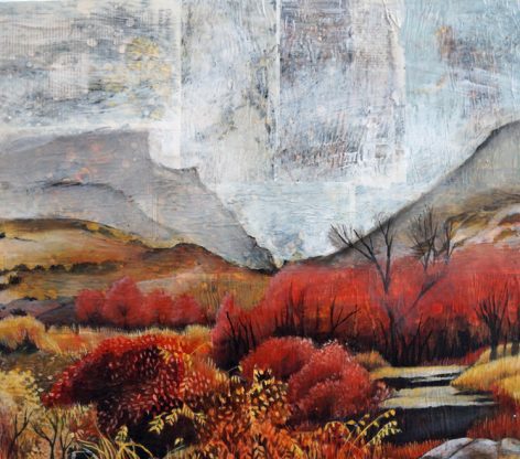 Misty Valley, acrylic on collage, 24"x28"