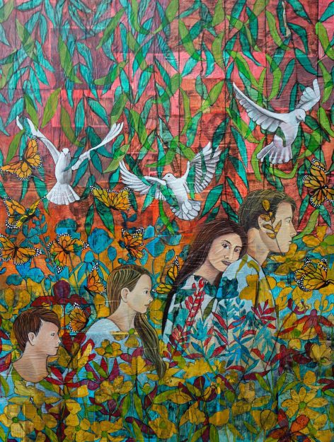 Refuge, acrylic on collage, 36"x48"