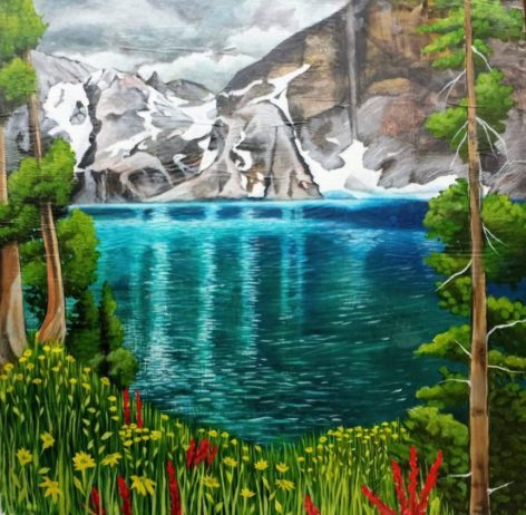 Goat Lake, 44"x44", acrylic on collage