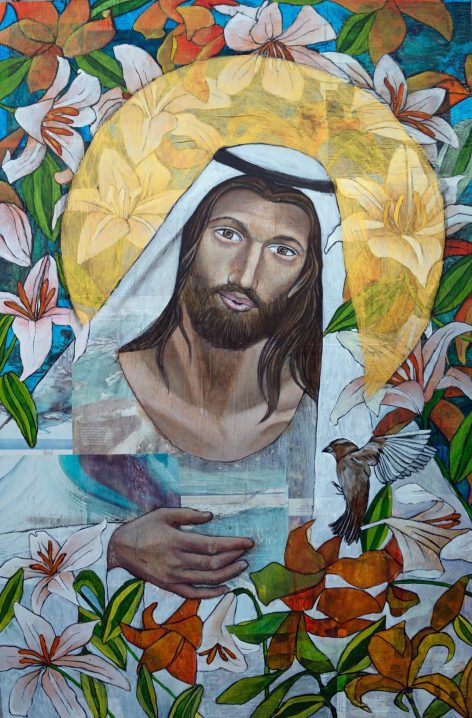 Savior of Lilies and Sparrows, 36"x48", acrylic on collage