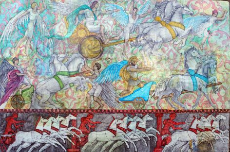 Chariots, 24"x36", acrylic on collage