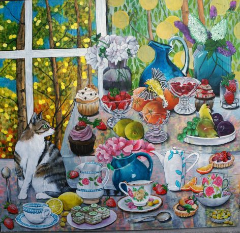 Eclectic Tea Party, acrylic on collage, 45"x48"