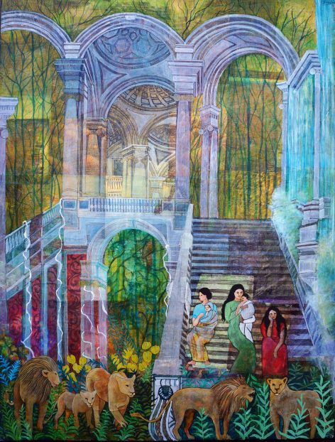 Lion Ruins, 36"x48", acrylic on collage