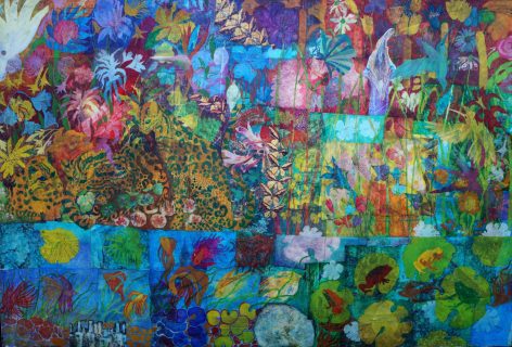 Poolside, 40"X59", acrylic on collage