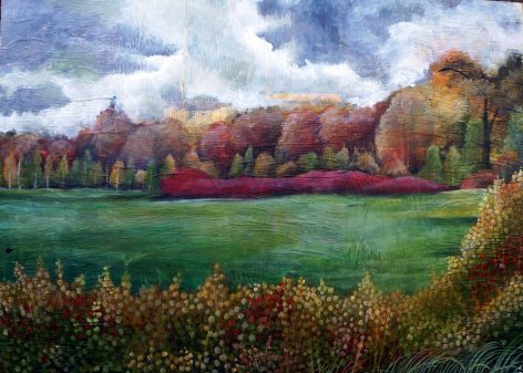 River Bottoms, 32"x44", acrylic on collage, 2022