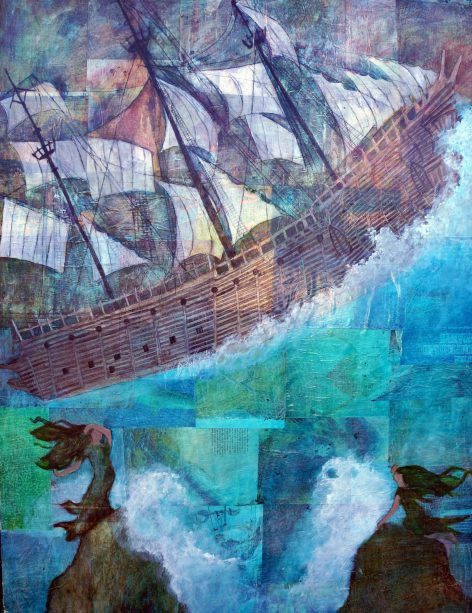 Sirens, 36"x48", acrylic on collage