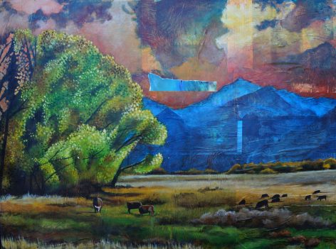 Wasatch with Cattle, 24"x32", acrylic on collage