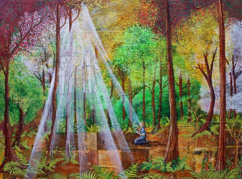 Sacred Grove, acrylic on collage, 36"x48"