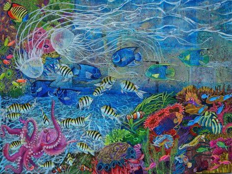 Coral Reef, acrylic on collage, 36"x48"