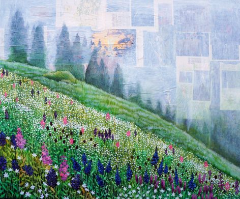Albion Meadow,  48"x36”, acrylic on collage