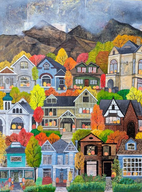 October, acrylic on collage, 48"x36"