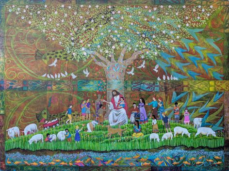 Respite, acrylic on collage, 36"x48"